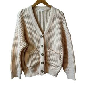 Romwe Women’s Balloon Sleeve Chunky Knit Button Cardigan Peach Small 4 Cottage